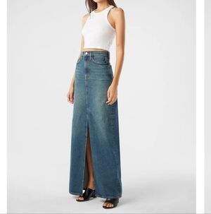 Triarchy Westwood High-Waist Maxi Denim Organic CottonSkirt Front Slit BlueSz 30